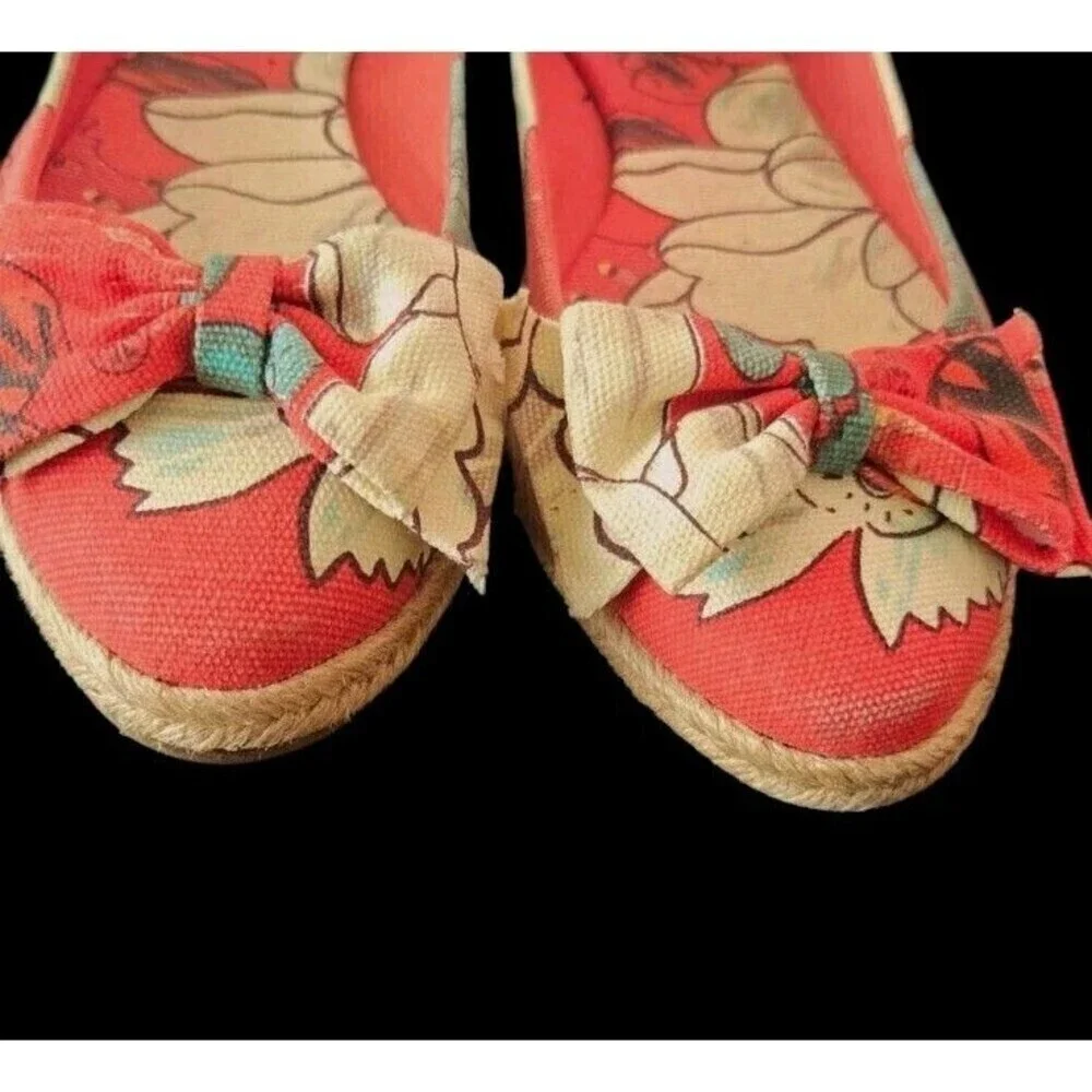 Tory Burch Tasmin Red Floral Print Espadrille Flats Canvas Jute Sole Women's 7B